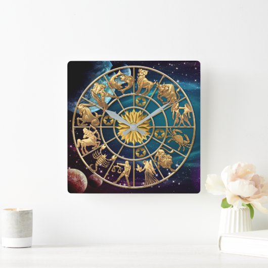 Tierkreis-Zeichen-spielt vierköpfiges Quadratische Wanduhr (Zuhause)