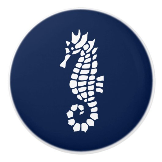 Tierküste in Blauer und Weißem Seepferd Keramikknauf (Vorderseite)