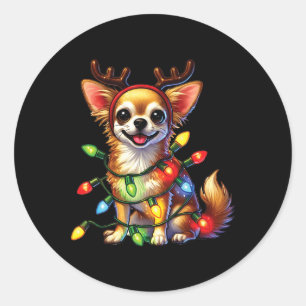 Tierliebhaber Chihuahua Hunde Reindeer Christma Runder Aufkleber