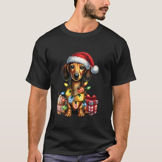 Tierliebhaber Dackel Hunde Weihnachtsmannmütze Chr T-Shirt (Vorderseite)