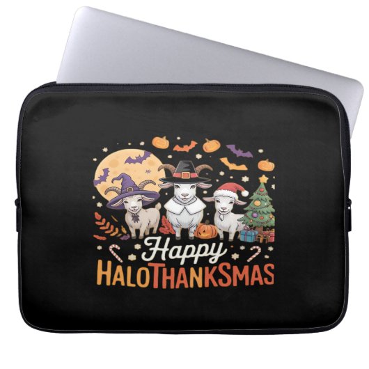 Tierliebhaber glückliche Hallothanksmas Essentia Laptopschutzhülle (Vorderseite)