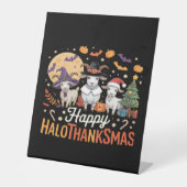 Tierliebhaber glückliche Hallothanksmas Essentia Sockelschild (Vorderseite)