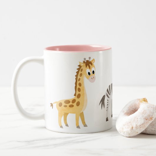 Tierliebhabergiraffe und Zebra Zweifarbige Tasse (Mit Donut)