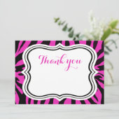 Tiermädchen der schwarzen rosa Zebramode danken Dankeskarte (Stehend Vorderseite)