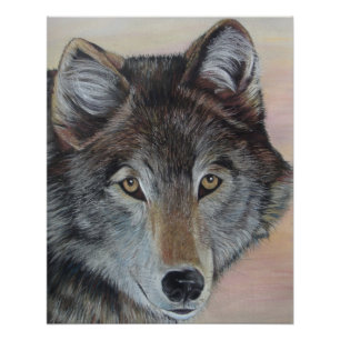 Tiermalerei-Realist-Porträtkunst des grauen Wolfs Poster