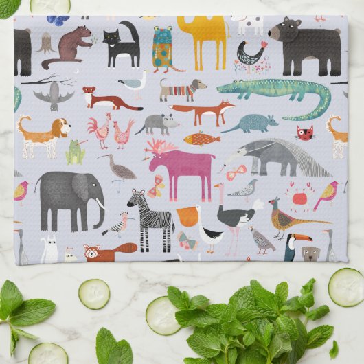 Tiermenagerie Geschirrtuch (Gefaltet)