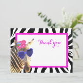 Tiermode der niedlichen Safari des Zebra danken Dankeskarte (Stehend Vorderseite)
