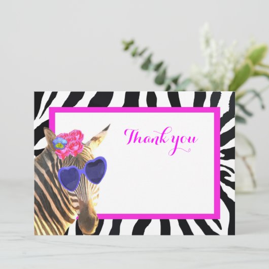 Tiermode der niedlichen Safari des Zebra danken Dankeskarte (Stehend Vorderseite)