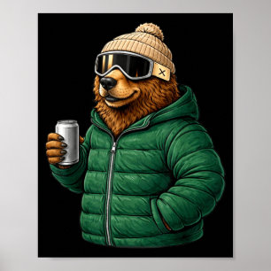 Tiermotive Braunbär Après-Ski-Shirt SkifahrenAni Poster