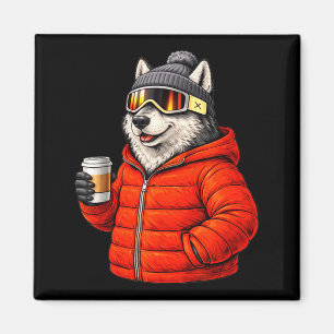 Tiermotive Husky-Party Après-Ski-Shirt Skifahren Magnet