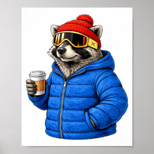 Tiermotive Waschbär Après-Ski-Shirt Skifahren Poster