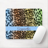 Tiermuster, Braun, Blau, Monogramm Mousepad (Mit Mouse)