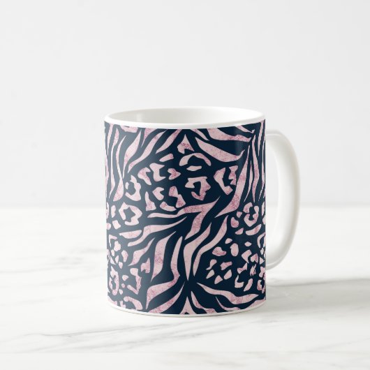 Tiermuster, Leopard, Tiger, blau, rosa, Haut, Kaffeetasse (VorderseiteRechts)