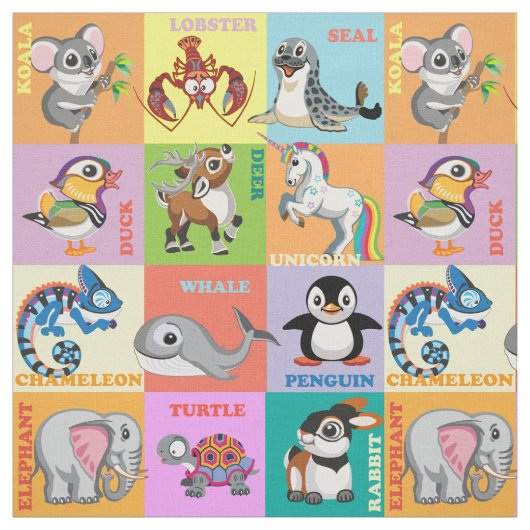Tiernamen mit Cartoon Tierbilder Stoff (Muster)