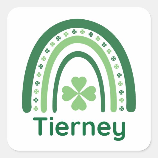 Tierney Name Clover Boho Rainbow Quadratischer Aufkleber (Vorderseite)