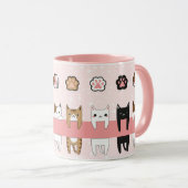 Tiernos gatitos en fondo rosa con flores tasse (VorderseiteRechts)