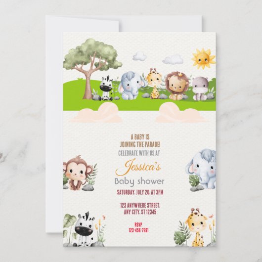 Tierparade Babydusche Einladung (Vorderseite)