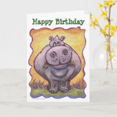 Tierparade Hippopotamus Happy Birthday Card Karte (Gelbe Blume)