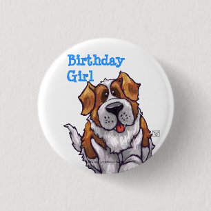 Tierparade St. Bernhard Hund Geburtstagsmädchen Kn Button