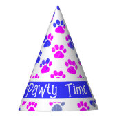 Tierpaw-Silhouette Blau Pink Pawty Paper Blau Partyhütchen (Vorderseite)