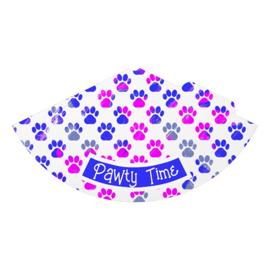 Tierpaw-Silhouette Blau Pink Pawty Paper Blau Partyhütchen (Vorderseite)
