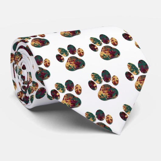 Tierpaw Silhouette Erntedank Weiß Krawatte (Gerollt)