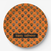 Tierpaw-Silhouette Halloween Pawty Orange Pappteller (Vorderseite)