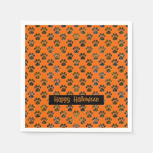 Tierpaw-Silhouette Halloween Pawty Orange Serviette (Vorderseite)