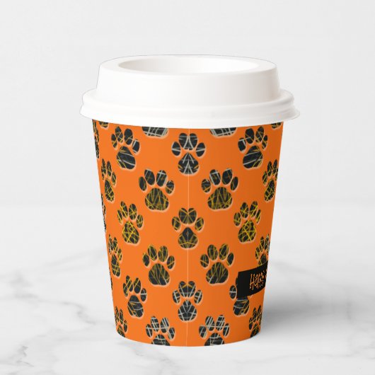 Tierpaw-Silhouette Pets Happy Halloween Orange Pappbecher (Rechts)