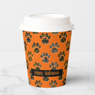 Tierpaw-Silhouette Pets Happy Halloween Orange Pappbecher