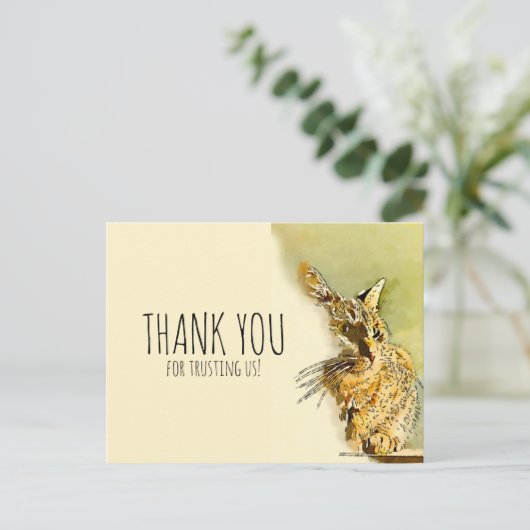 Tierpflege - Danke für die Aquarellkatze Postkarte (Stehend Vorderseite)