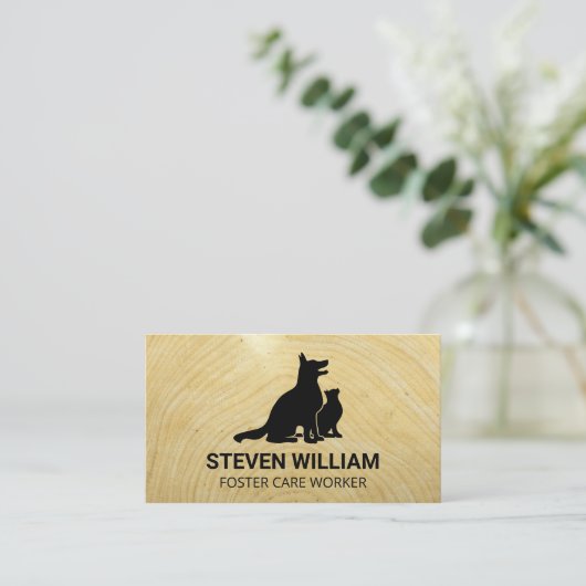 Tierpflege | Unterkunft | Hundekatze | Holz Visitenkarte (Stehend Vorderseite)