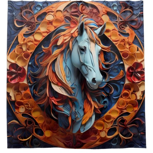 Tierportraits mit Blau und Rot Duschvorhang (Vorderseite)