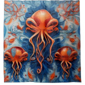 Tierportraits mit Blau und Rot Duschvorhang (Vorderseite)