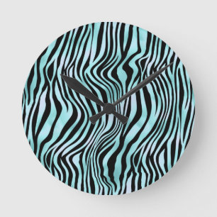 Tierprint hellblaues Zebrafell Türkis Runde Wanduhr