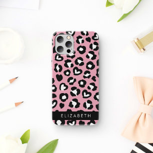 Tierprint, Rosa Leopard, Herzen, Ihr Name iPhone 16 Hülle