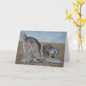 Tierrealistkunst-Grußkarte des Wolfs Karte (Gelbe Blume)