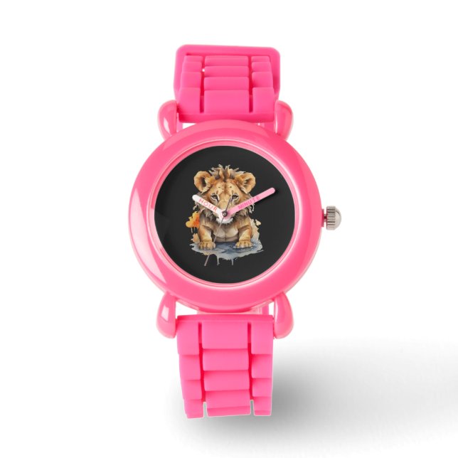Tierreich - Löwe - Aquarellkunst Armbanduhr (Vorderseite)