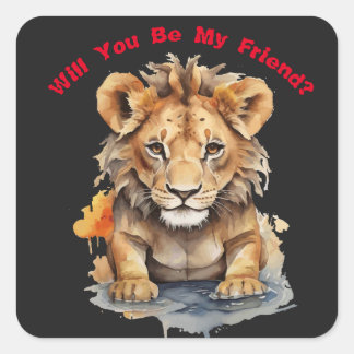 Tierreich - Löwe - Aquarellkunst Quadratischer Aufkleber