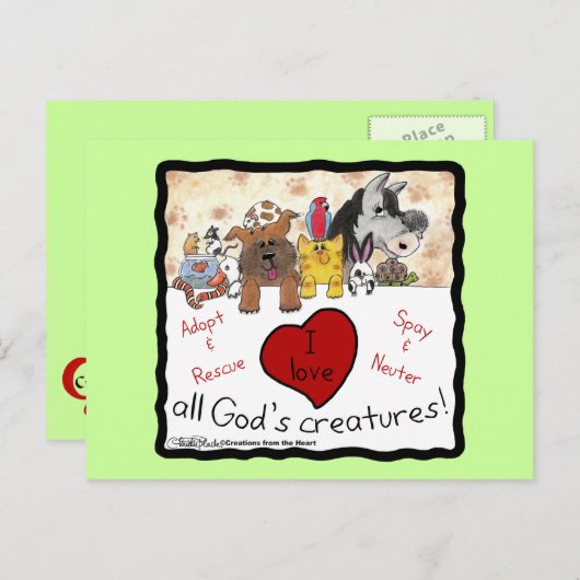 Tierrettung-I-Liebe Alle Gottheiten Postkarte (Vorne/Hinten)