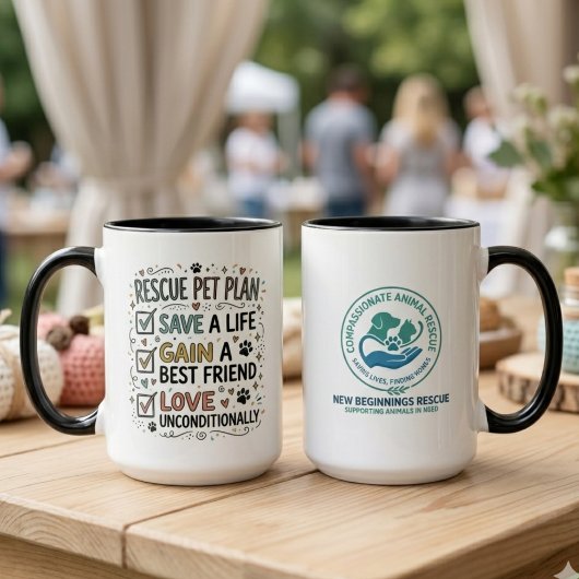 Tierrettungsplan-Checkliste und Logo Tasse