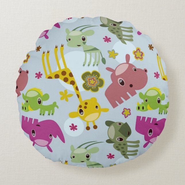 Tiersafarimuster Rundes Kissen (Vorderseite)