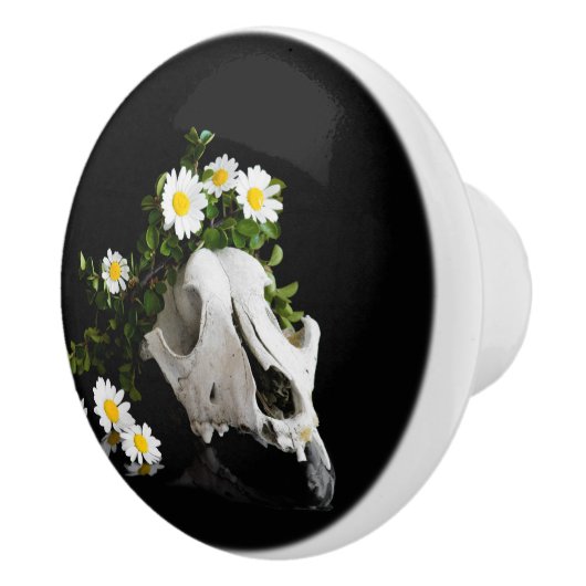 Tierschädel mit einem Kranz wild lebender Blume Keramikknauf (Rechts)