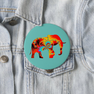 Tierschutz - Fraktal der Elefanten-Silhouette 1 Button