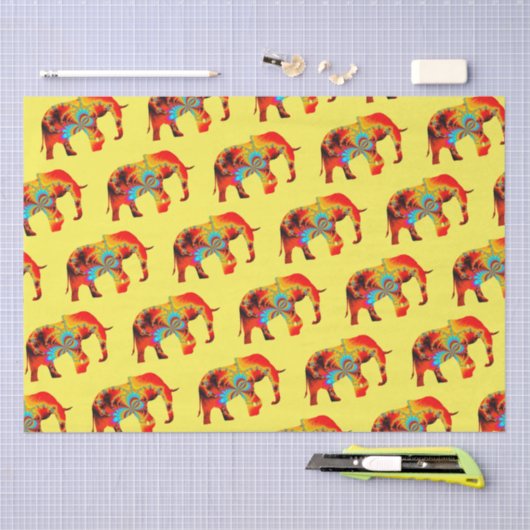 Tierschutz - Fraktal der Elefanten-Silhouette 1 Seidenpapier (Handwerk)