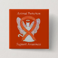 Tierschutz Orange Ribbon Cat Angel Art Button