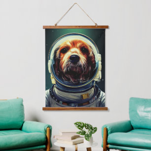 Tierspaziergang, Universum, Raum, Hund Wandteppich Mit Holzrahmen