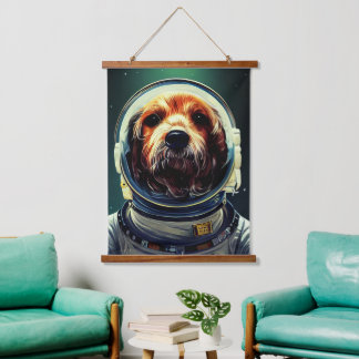 Tierspaziergang, Universum, Raum, Hund Wandteppich Mit Holzrahmen