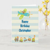 Tierspielzeug-Zug und Flugzeug auf Karte (Gelbe Blume)