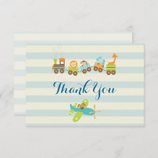 Tierspielzeug-Zug und Flugzeug auf Streifen Danke (Vorne/Hinten)